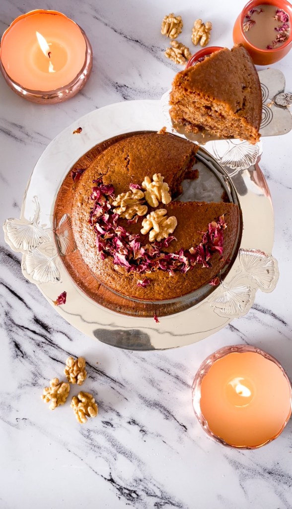 eggless walnut chai cake