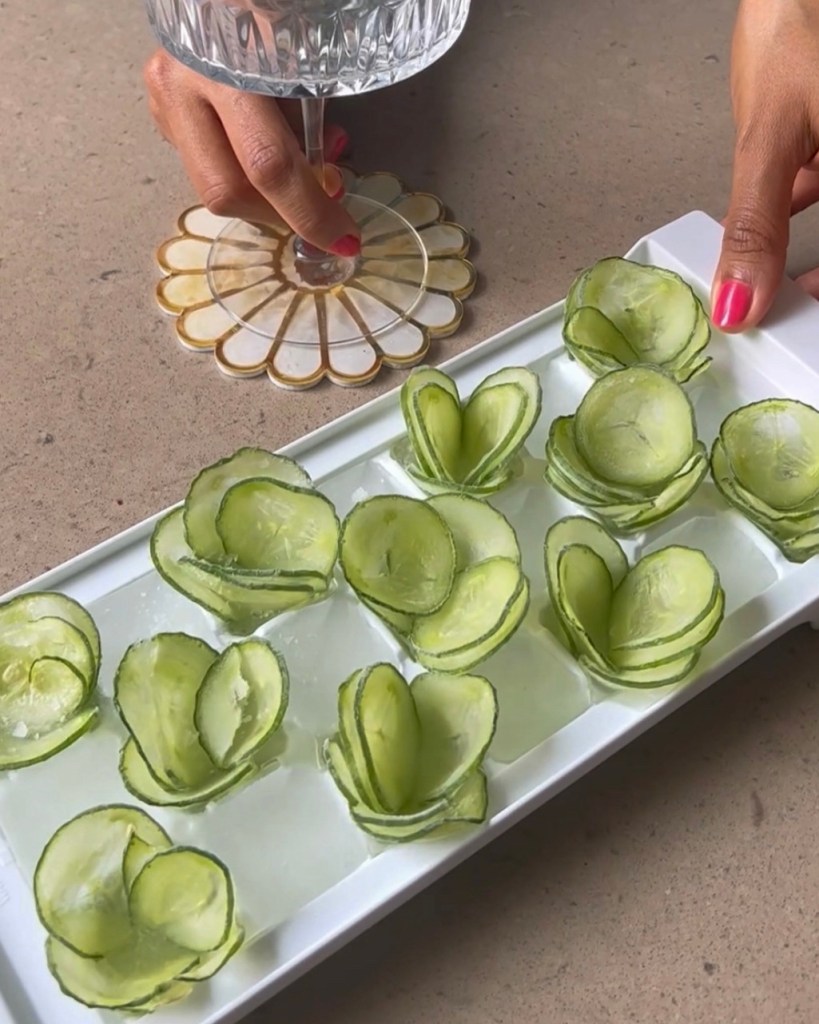 aesthetic cucumber rose ice cubes