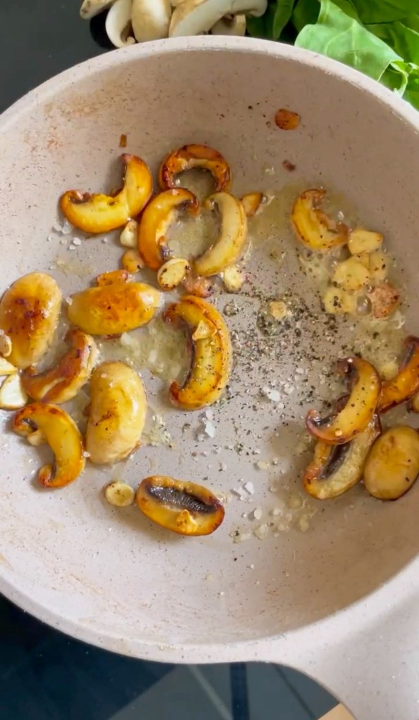 one-pan mushroom feta fried eggs recipe