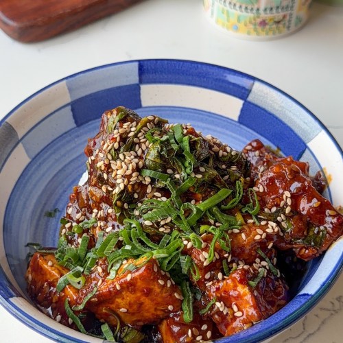 sticky garlic basil tofu