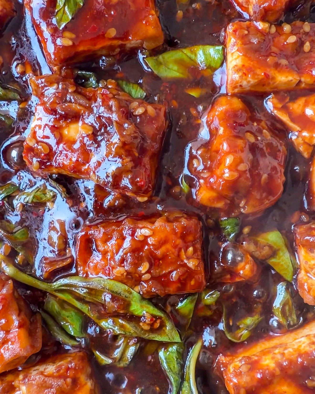 Sticky Garlic Basil Tofu